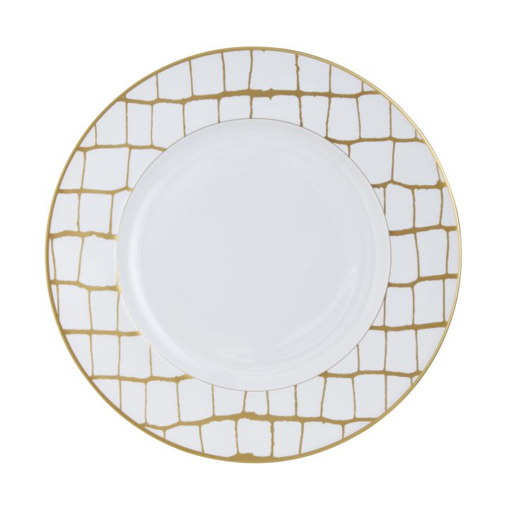 Alligator Gold Dinner Plate White Background Photo