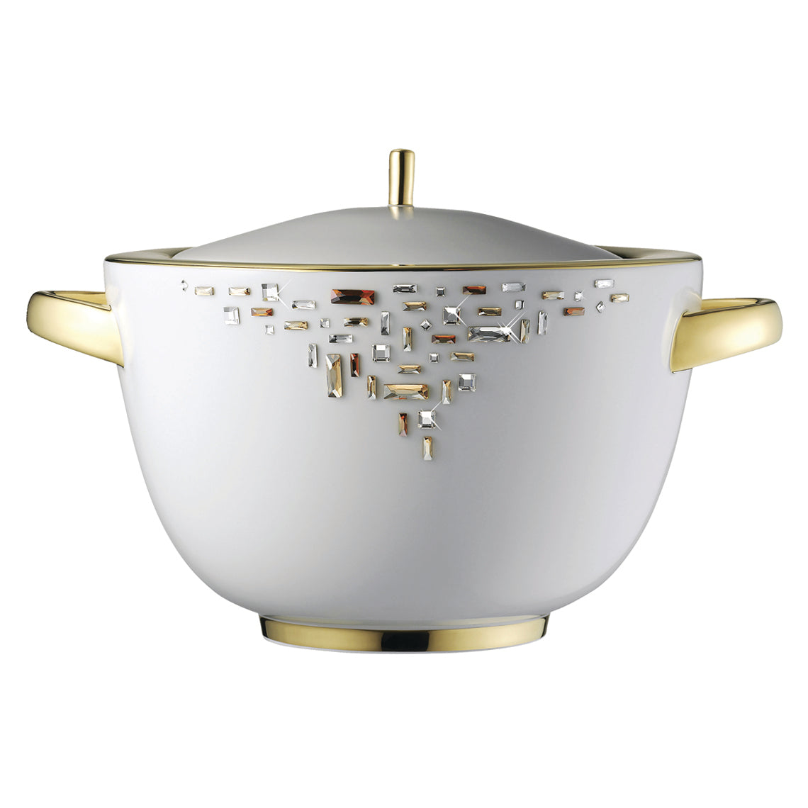 Prouna Diana Gold Covered Vegetable Bowl / Soup Tureen White Background Photo